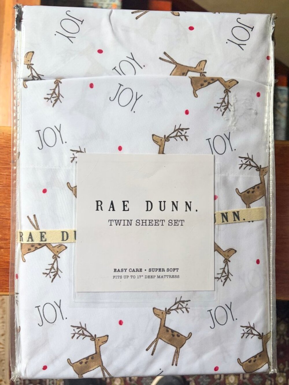 RAE DUNN 3-pc Twin Size Reindeer Christmas Sheets Set easy care comfy polyester